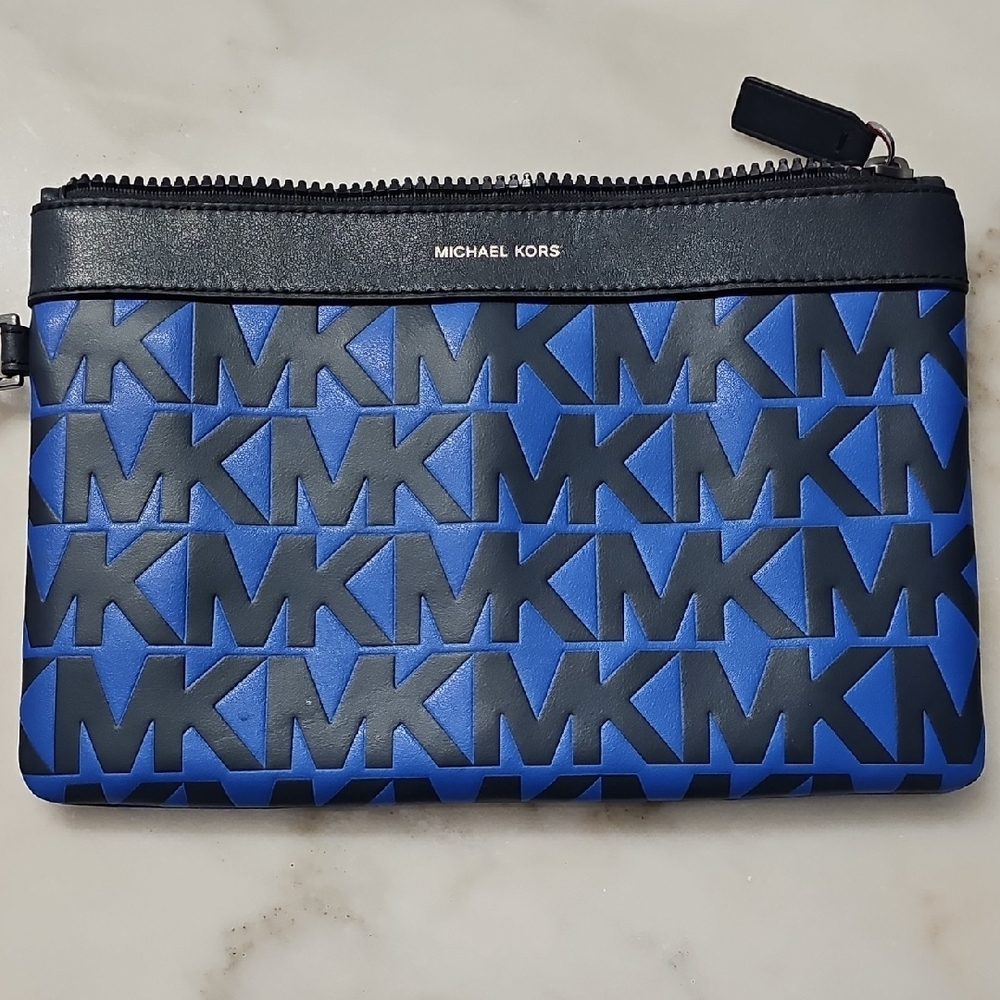 Michael Kors Blue and Black Toiletry Bag with Monogram Design